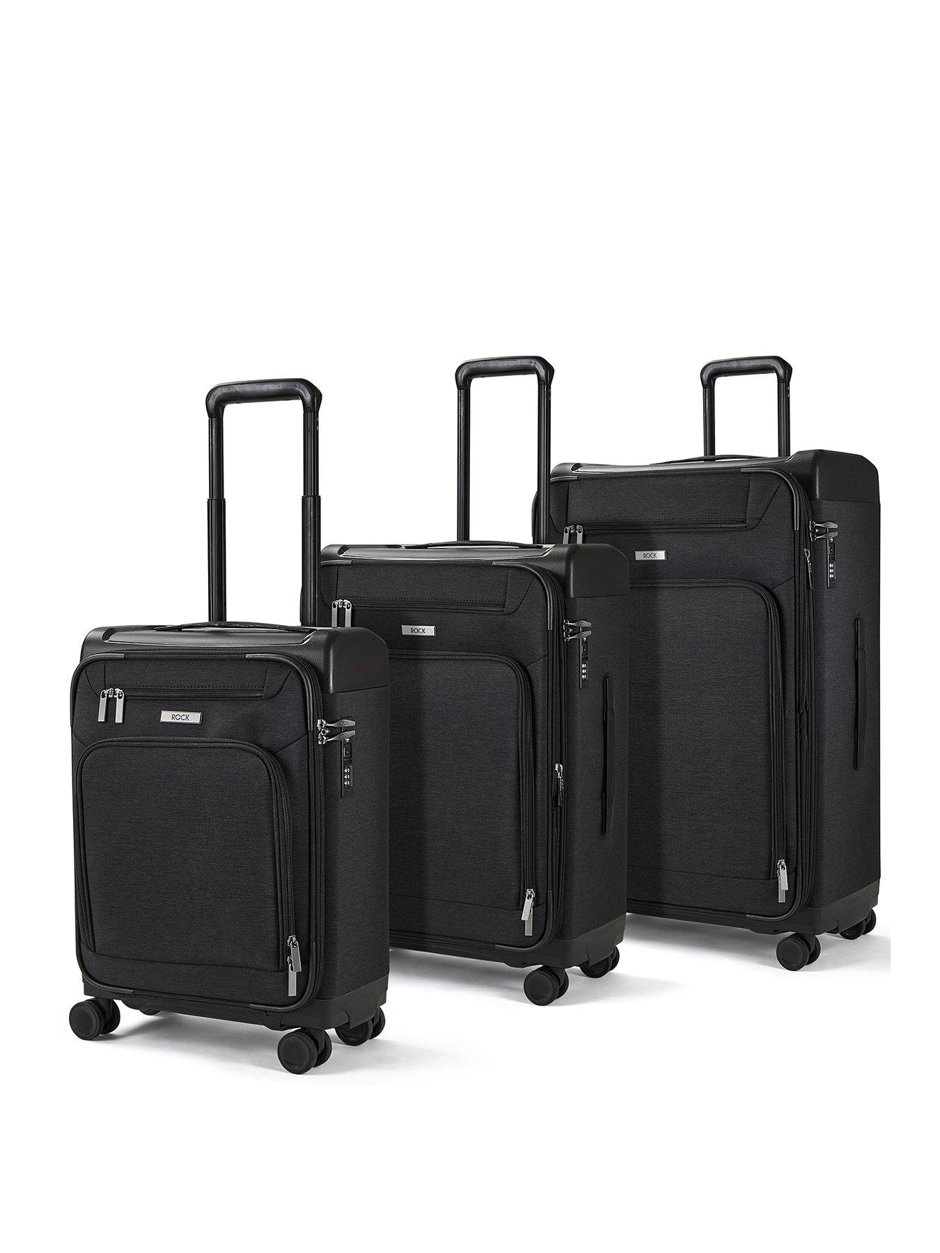 Rock Luggage Parker 8-Wheel Suitcases 3 Piece Set - Black 3 Rock Luggage Parker 8-Wheel Suitcases 3 Piece Set - Black