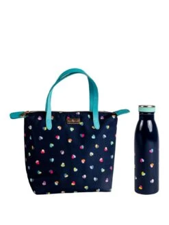 BEAU & ELLIOT Beau & Elliot 'Mini Confetti' - Insulated Picnic Lunch Tote - Navy/Hearts (7 Litre) + Stainless Steel Drinks Bottle