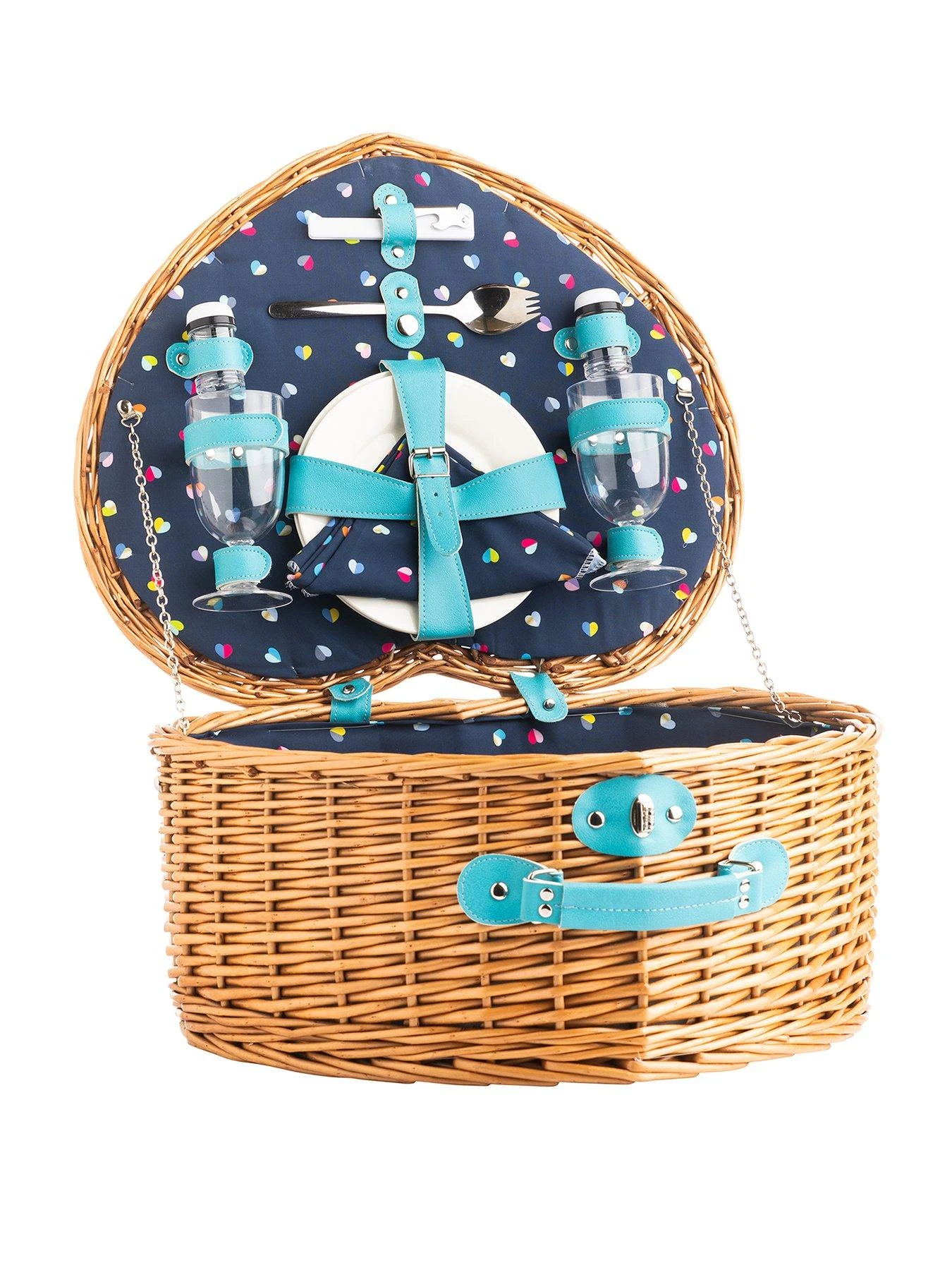 BEAU & ELLIOT Confetti Mini - 2 Person Heart Shape Filled Wicker Picnic Basket Set 3 BEAU & ELLIOT Confetti Mini - 2 Person Heart Shape Filled Wicker Picnic Basket Set