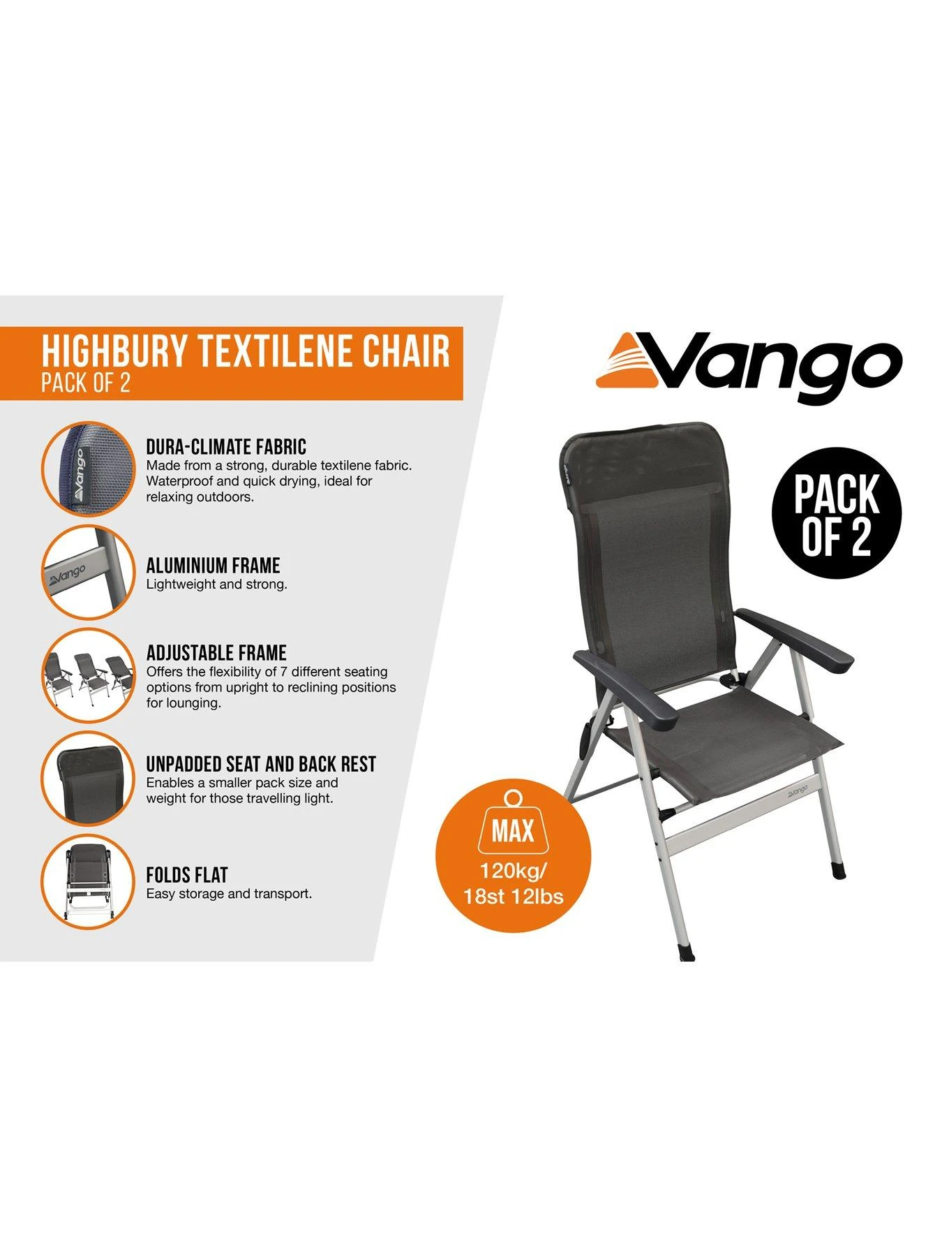 Vango Highbury Textilene Chair (Two Chair Pack) 6 Vango Highbury Textilene Chair (Two Chair Pack) - Image 4