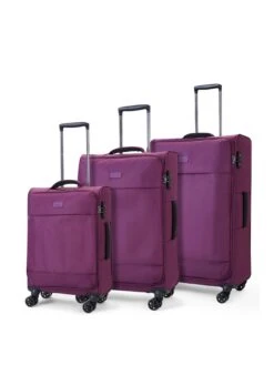 Rock Luggage Paris 8 Wheel Softshell Lightweight 3pc Suitcase With Lock -Purple