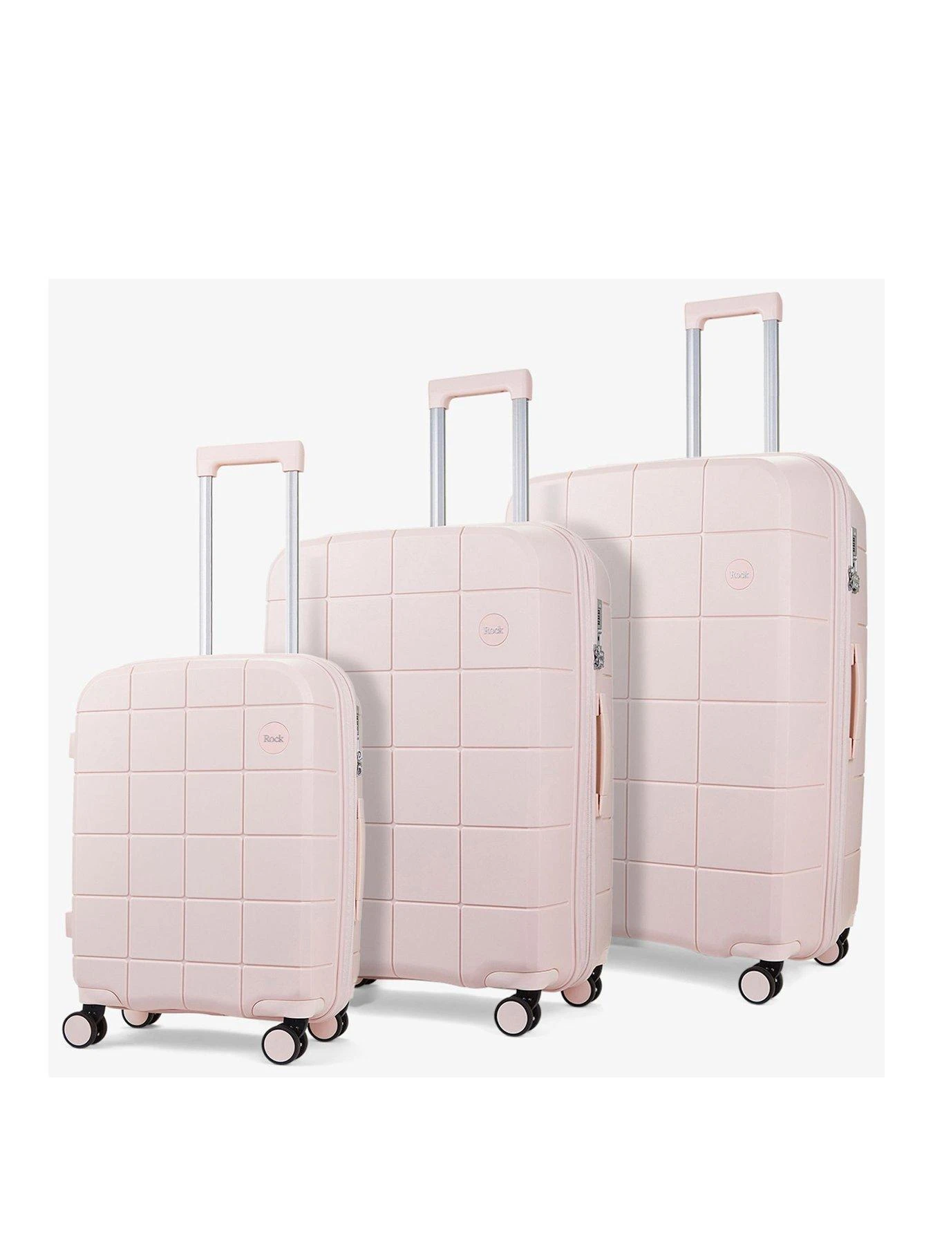Rock Luggage Pixel 8 Wheel Hardshell 3pc Suitcase With TSA Lock -Pastel Pink 3 Rock Luggage Pixel 8 Wheel Hardshell 3pc Suitcase With TSA Lock -Pastel Pink